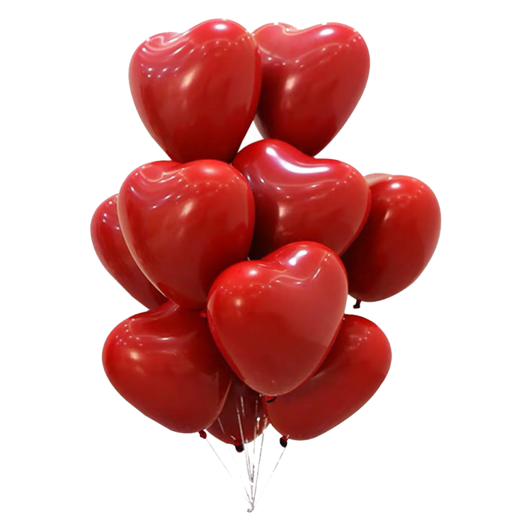 a bunch of red heart shaped balloons