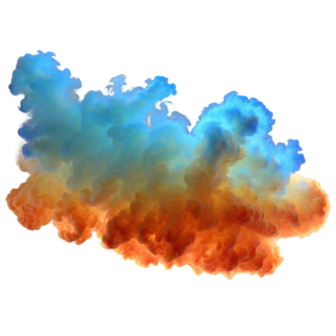 a blue and orange cloud of smoke