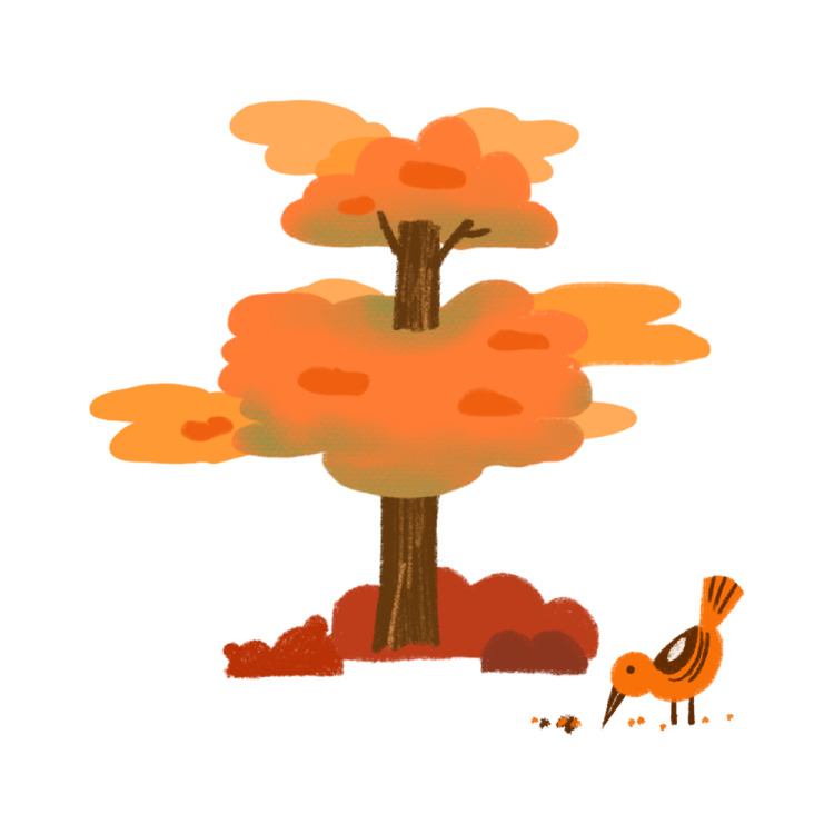 a bird is standing next to a tree