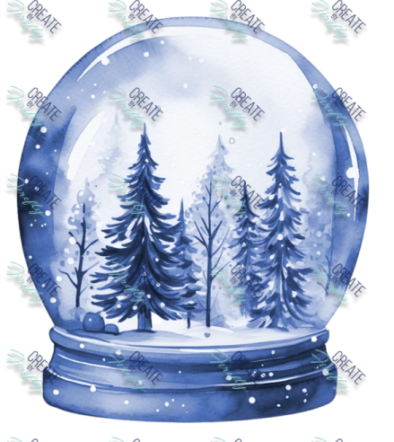 a watercolor snow globe with trees inside