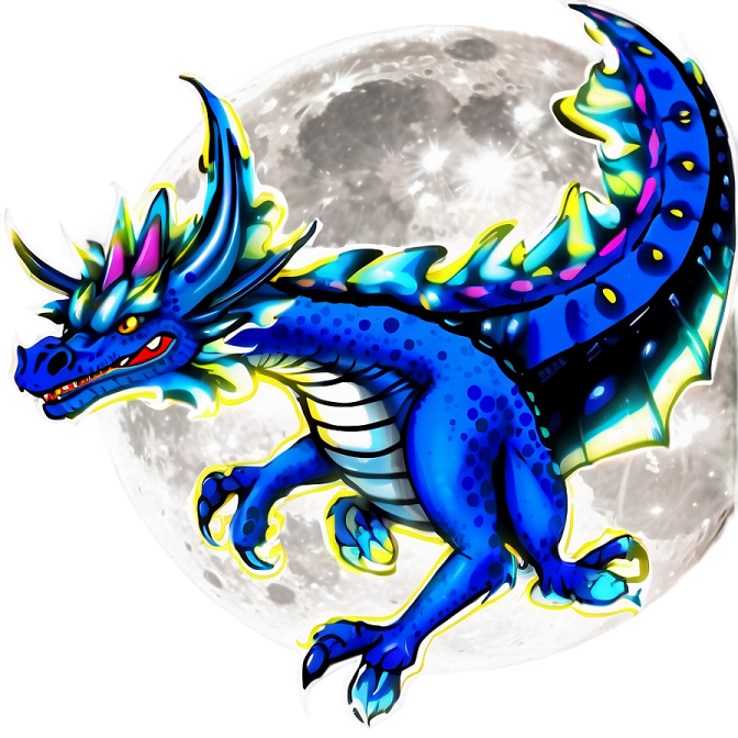 a blue dragon flying in front of a full moon