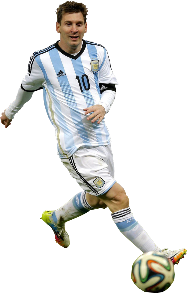 a man in a blue and white uniform kicking a soccer ball