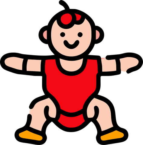 a little boy in a red shirt and yellow shoes