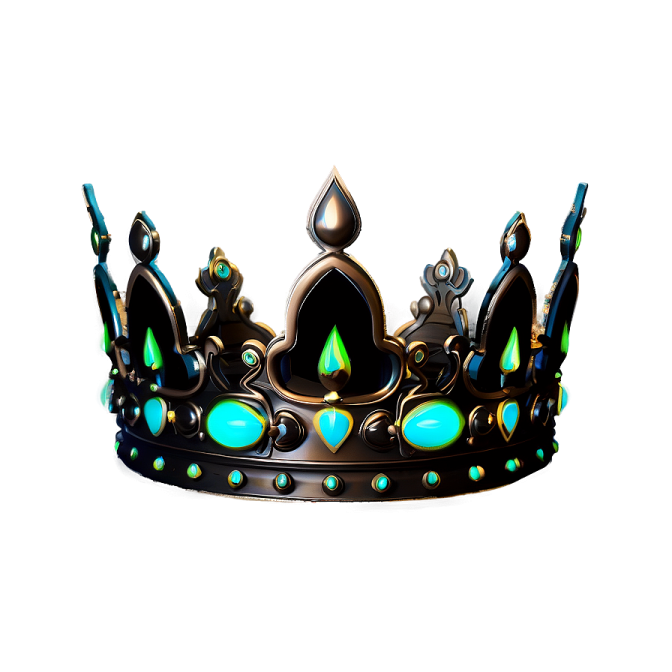 a black crown with green and blue jewels