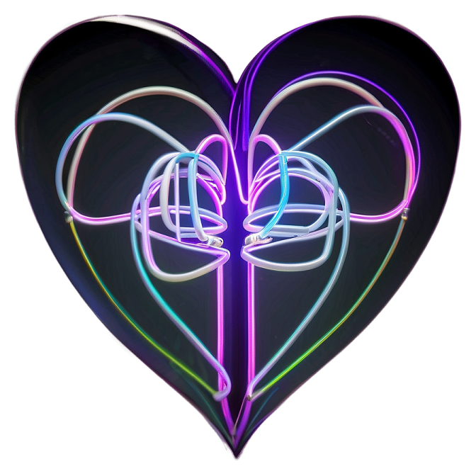 a heart shaped neon sign on a white background