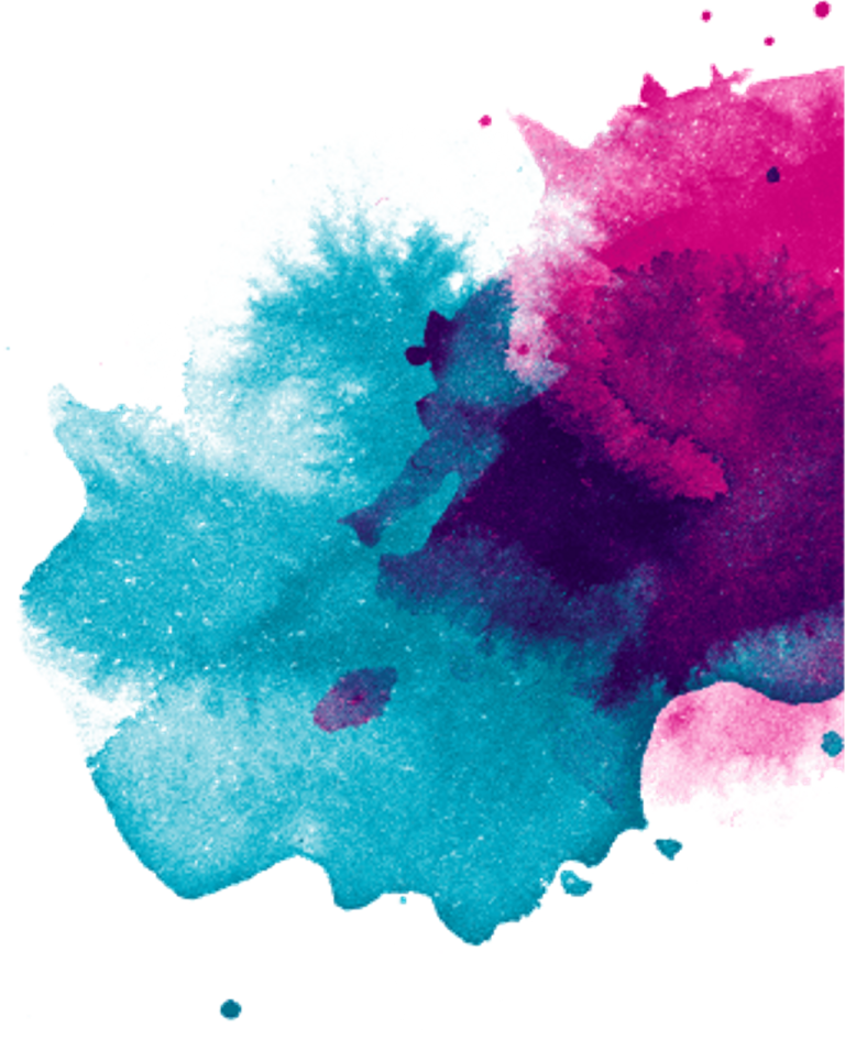 a pink and blue watercolor splash on white background