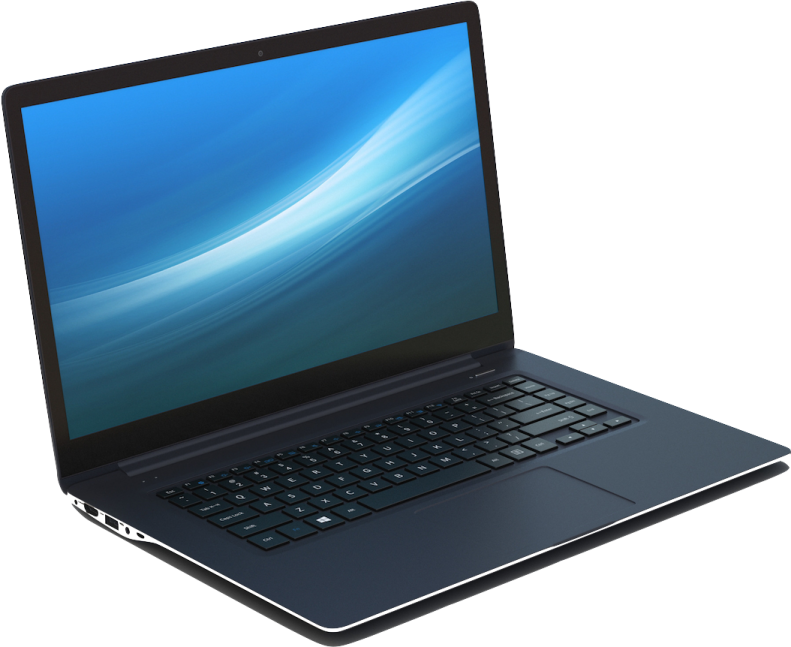 the laptop is open on a white background