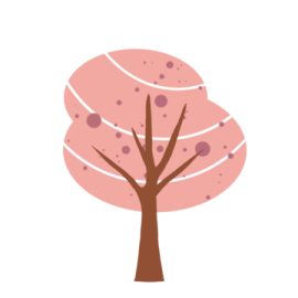 a pink tree with brown leaves on it