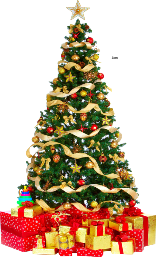 a christmas tree with presents around it
