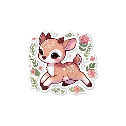 a cute little deer with flowers and leaves
