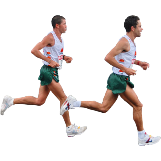 two men running on a white background